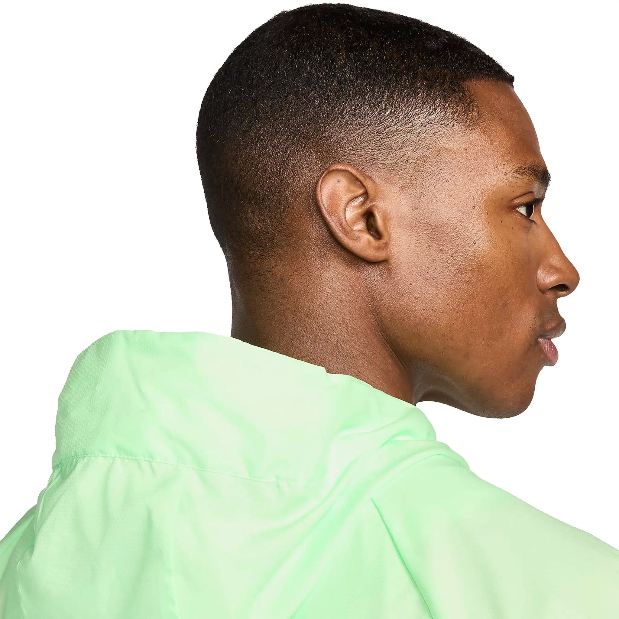 Hood view of Nike Repel Packable Vapour Green Light Iron Ore Windrunner Jacket FB7541-376